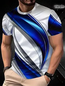 Men's Casual Sporty 3D Print T-Shirt, Vibrant Street Style, Breathable Round Neck, Summer Top, Cool Gift, Artistic Fashion