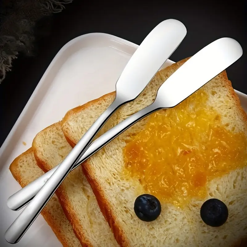 2Pcs, Multifunctional Stainless Steel Butter Knife and Spreader for Cheese, Jars, and Cream - Essential Kitchen Gadget and Supply, Stainless Steel Knives