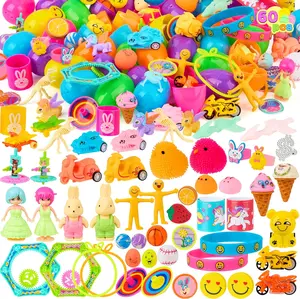 Easter Gift 60Pcs Easter Eggs with Toys Stickers Inside, Prefilled Easter Eggs Hunt with Assorted Toys for Kids Boys Girls, Basket Stuffers Filler, Party Favors, Classroom Exchange