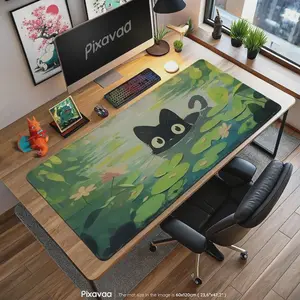 Jiji Cat Mouse Pad - Studio Ghibli Lily Pond Design, Kiki’s Delivery Service Desk Mat, Anime Gaming Gift | Desk Accessories