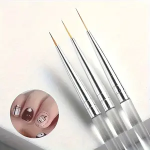 3-Piece Fine Detail Nail Art Brush Set - Professional Precision Ultra-Thin Eyeliner Brush for 3D Nail Art, French Stripes, Detail Work - Ergonomic Acrylic Handle, Suitable for DIY Nail Art, Odorless