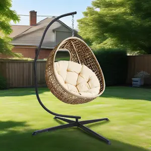 Garvee Heavy-Duty Carbon Steel Hammock Stand with Foldable Design, Supports 9.5 to 15 ft Hammocks for 2 People, Includes Hanging Egg Chair and Footrest with UV Resistant Cushion, Ideal for Indoor and Outdoor Use