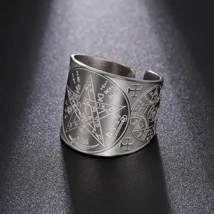 Pentagram Men Ring Stainless Steel Tetragrammaton Ring Name of God Amulet Solomon Wiccan Jewelry