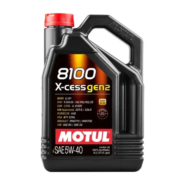 Motul 8100 X-Cess Gen2 5W-40 100% Synthetic Motor Oil, European Car Engine Oil for BMW LL-01, Mercedes-Benz 229.5, Porsche A40, VW 502 00, ACEA A3 B4, API SP, 5 Liter
