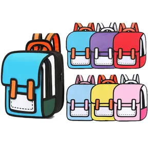 Cute Cartoon Backpack for 2D Drawing Style Fun weird School Pack Bag Jump From Paper Anime Funny Bookbag