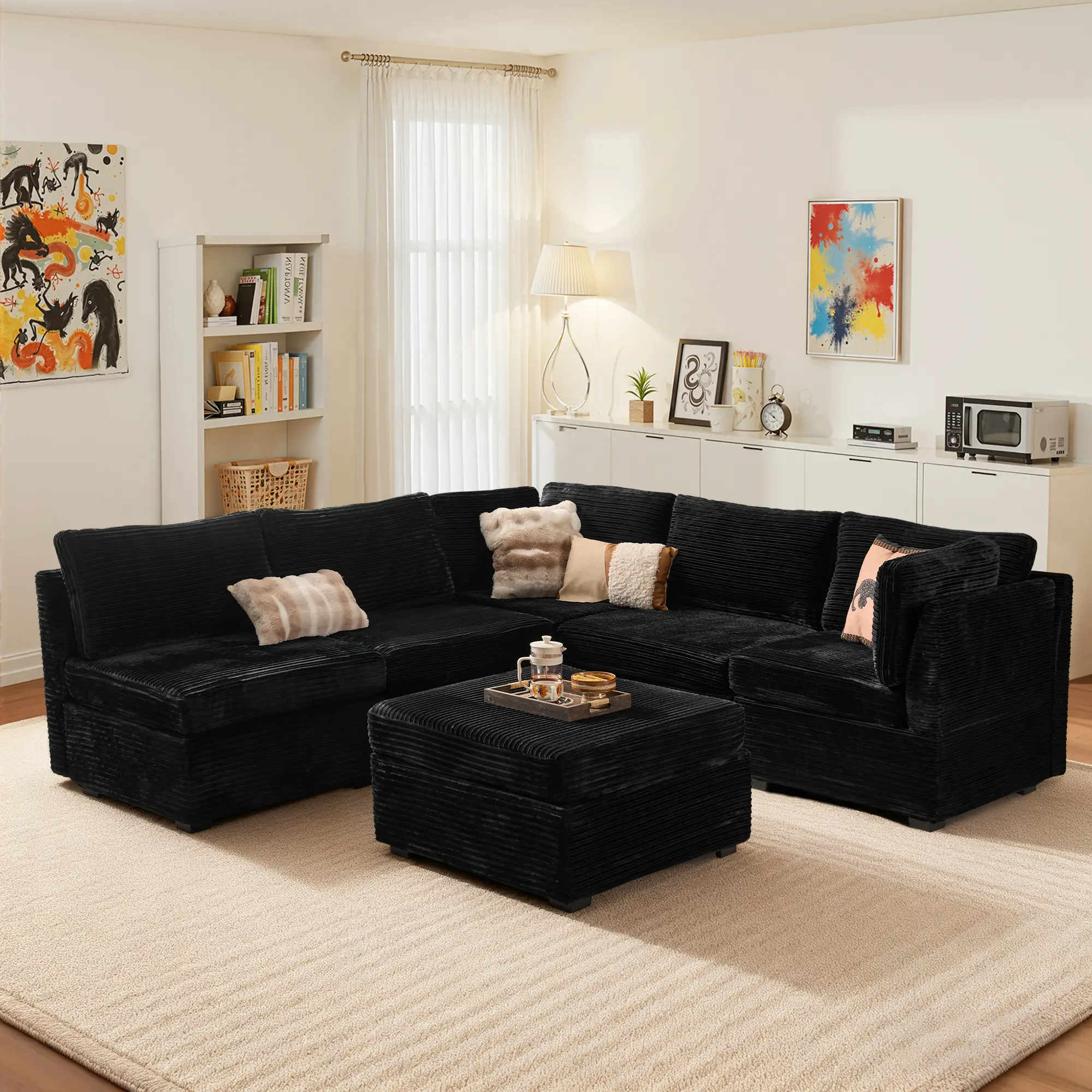 CAODOC 6PCS Oversized Modular Sectional Sofa With Ottoman,Convertible Sectional Cloud Couches with Deep Seat Sofa Cushion, 5 Seater Large Modular Sectional Sofa For Living Room