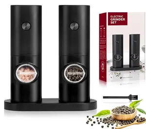 TikTokShopDealsforYouDays Summervibes GlowUp Salt and Pepper Grinder Set (2 Pack), One Hand Adjustable Coarseness, Battery Powered with Stand, Seasoning Tools for Kitchen BBQ Modern Kitchenware Home Lightweight Utensils Cooking Black & Black
