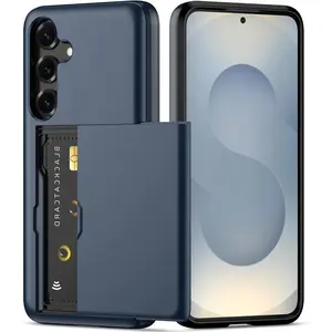 for Samsung Galaxy S26 Ultra S25 FE S25 Ultra S26 Plus S24 S23 S22 S21 Cellphone Case with Card Holder Dual Layer Heavy Duty Protective Case Hidden Card Slot Slim Wallet Cover for Samsung S26 (Blue) Accessories