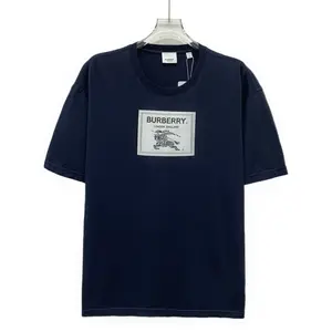RDLT - Burberry Dark Blue Patchwork Cotton Crewneck Short Sleeve T-Shirt Size M