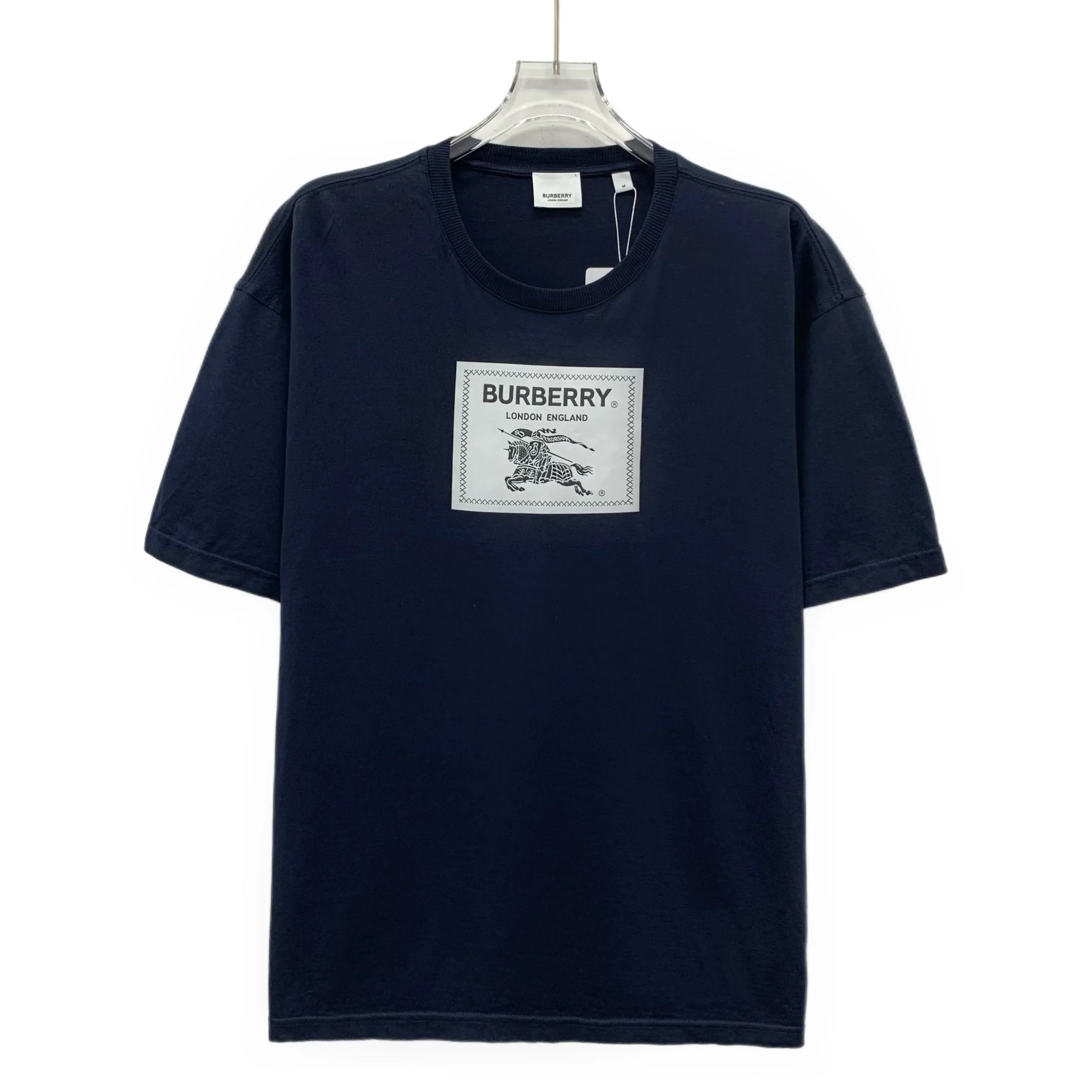 RDLT - Burberry Dark Blue Patchwork Cotton Crewneck Short Sleeve T-Shirt Size M