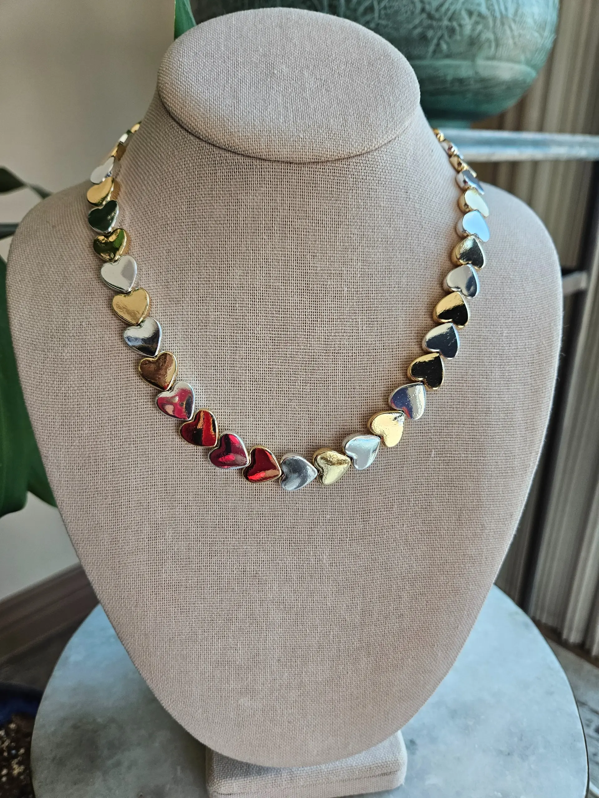 MCH Gold Silver Flat Hearts Cocker necklace