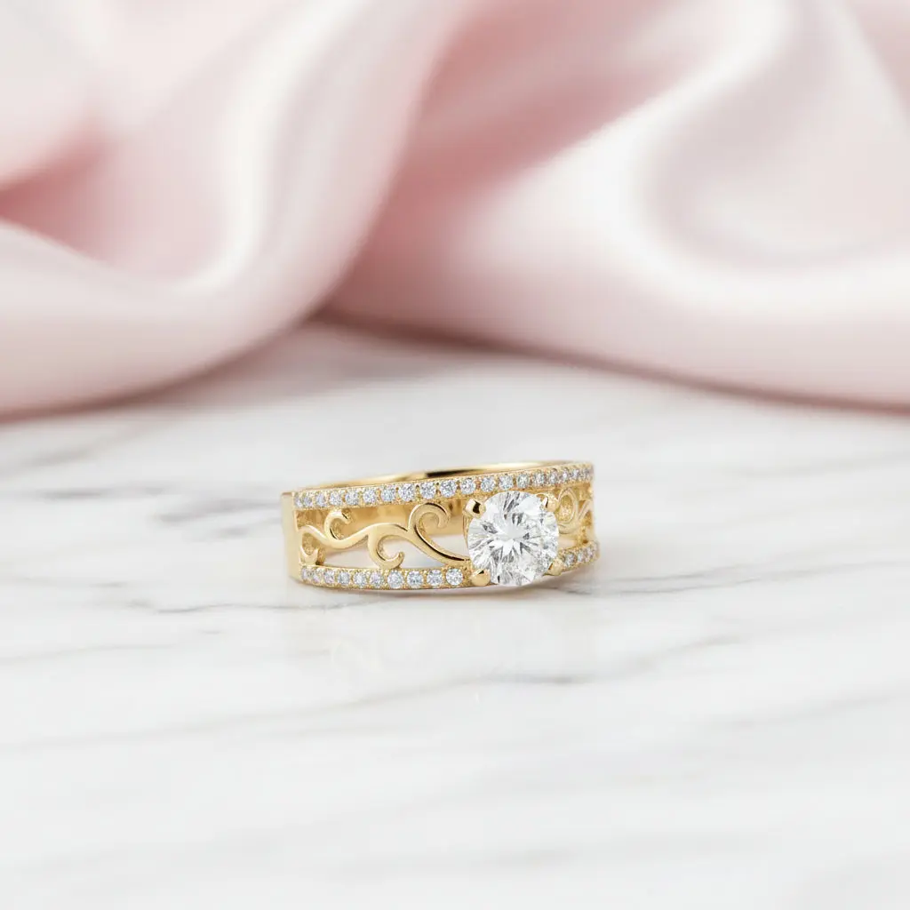 Vintage 10k Yellow Gold Round Diamond Option Engagement Ring