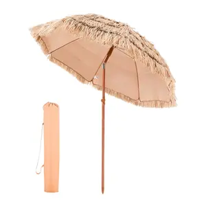 Thatched Tiki Style Patio Umbrella, 6.5 ft Poolside Beach Shade, Outdoor Garden Umbrella with UV-Resistant Canopy, Fiberglass Ribs, Easy Tilt Crank, Weatherproof Shade for Patio, Deck, Lawn, and Backyard