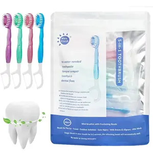 5-in-1 Fresh Disposable Mini Travel Toothbrushes Multi-Functional Set with Toothpaste Floss Pick Tongue Scraper 26 Count Compact Oral Care Solution for Travelers