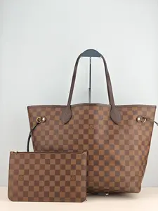 Pre-owned Damier Ebene coated canvas Shoulder Bags Louis Vuitton Neverfull MM Damier Ebene Shoulder Bag With matching pouch【FL0197】