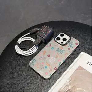 Floral iPhone Case Set with Charger Cover, Cable Protector & Storage Rope, Anti-Drop Tpu Shell for iPhone Models 6-16 Pro Max