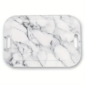 Modern Rectangular Serving Tray - Lightweight Easy-Clean Table Tray with Handles, Durable Melamine for Kitchen, Dining, Office, Parties - Elegant Marble-like pattern in Gray White - Perfect for Home Decor & Entertaining, Dining Accessory, Contemporary De