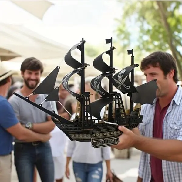 Black 3D Pirate Ship Jigsaw Puzzle Model Kit, Puzzles for Adults, Ideal for Family Bonding, 3D Jigsaw Puzzle