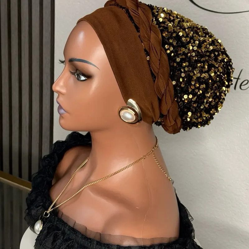 Stretchy Sequined Turban for Women - Fashionable Head Wrap for Parties, Daily Wear
