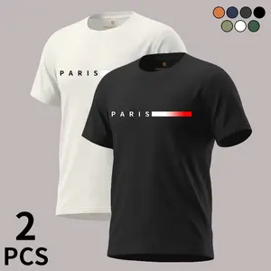 Men’s printed 2-piece set featuring a crewneck T-shirt with a simple letter design! A stylish short-sleeve casual essential! Subtle and refined! Casual letter-print T-shirt—super cool street style! Simple and versatile!