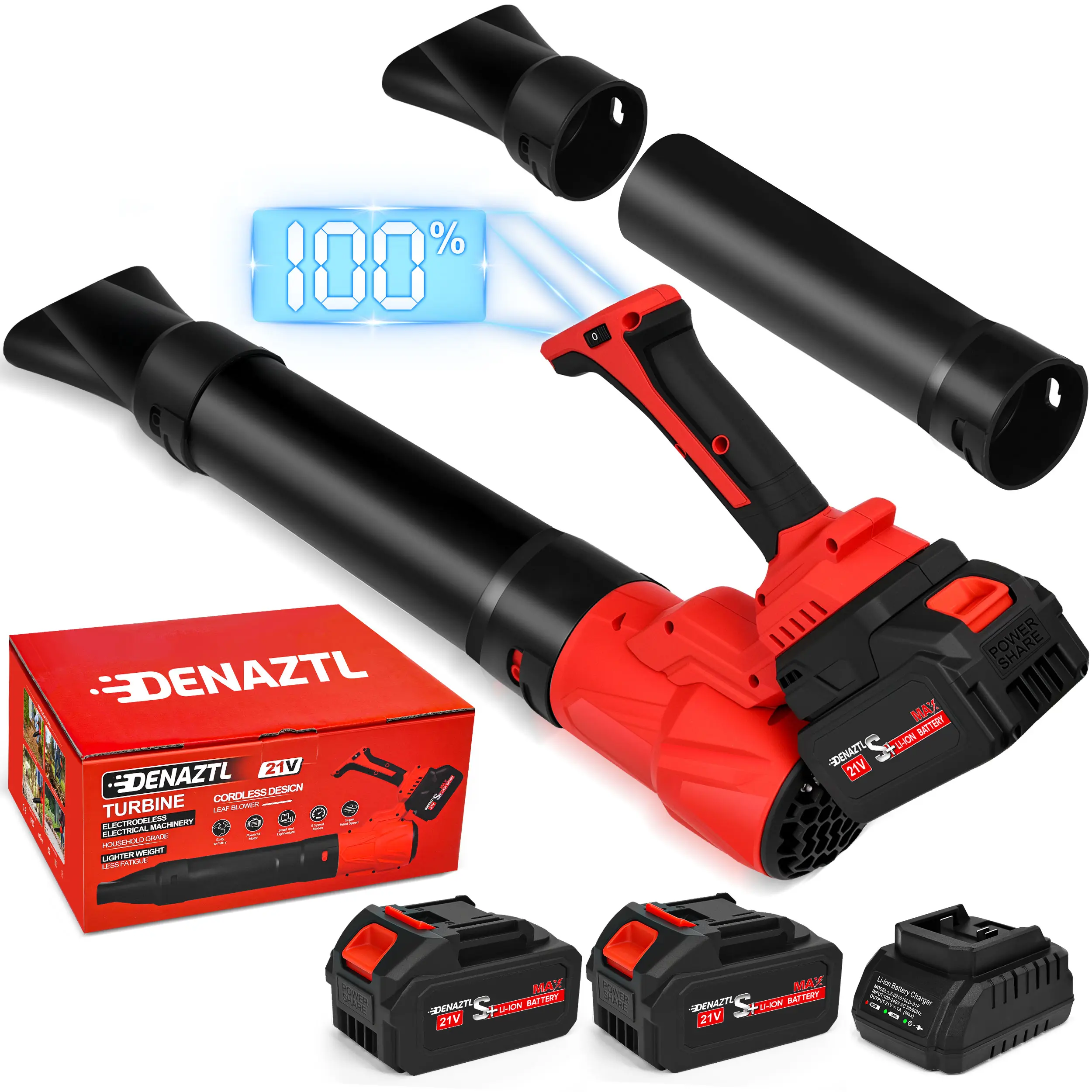 Denaztl Brushless Cordless Leaf Blower: 540CFM / 150MPH High Velocity, 2 x 4.0Ah Batteries & Fast Charger, 5 Speeds with LCD Display, Electric Leaf Blower for Lawn Care, Snow & Yard Cleaning