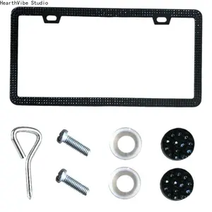 Luxury Black Bling License Plate Frame with Hardware Kit, Glitter Rhinestone Stainless Steel Tag Holder, Universal US Standard Anti-Theft Auto Decor for Women Men