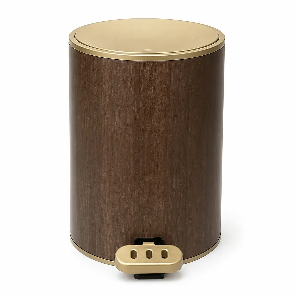 Wood Grain Pedal Trash Can with Dual Press & Step Lid, Aesthetic Hands-Free Garbage Bin with Removable Inner Bucket, Odor Sealed Vintage Waste Basket for Bathroom, Kitchen, Bedroom, Apartment Home Decor good helper automatic Touchless Smart recycling