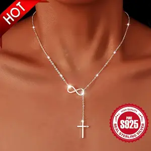 S925 Pure Sterling Silver Women's Infinity Lucky 8 Cross Pendant Necklace - Low Allergies, 4.5g, Fashionable, Classic Style, Suitable for Daily Wear and Vacations, Perfect Christmas Gift