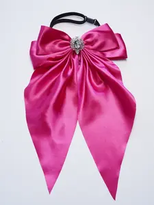 Luxury Satin Bowtie with Rhinestones, Bow Tie Design, Vintage Courtly Water Drop Gemstone Collar Pin, Wedding Dress Accessory, 1pcs