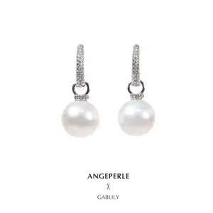 ANGEPERLE S925 Silver Interlocking Hoop Earrings with "White Moonlight" Freshwater Pearls — Gablily Ear Clasps 10-11mm TSJCY564