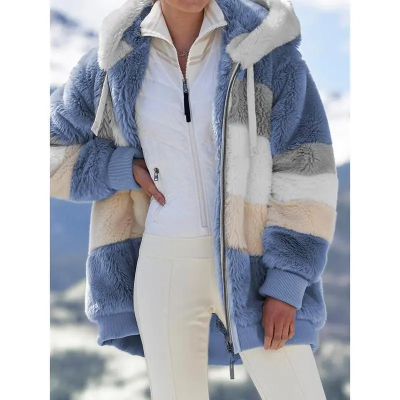 Winter Long Coats for Women Plus Size Winter Warm Loose Plush Zip Hooded Jacket Coat Gifts Christmas GiftGift