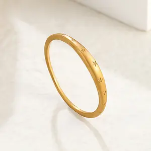Japanese-style gold-plated small star plain ring, exquisite high-end frosted titanium steel ring, 14K gold-plated, suitable for layering