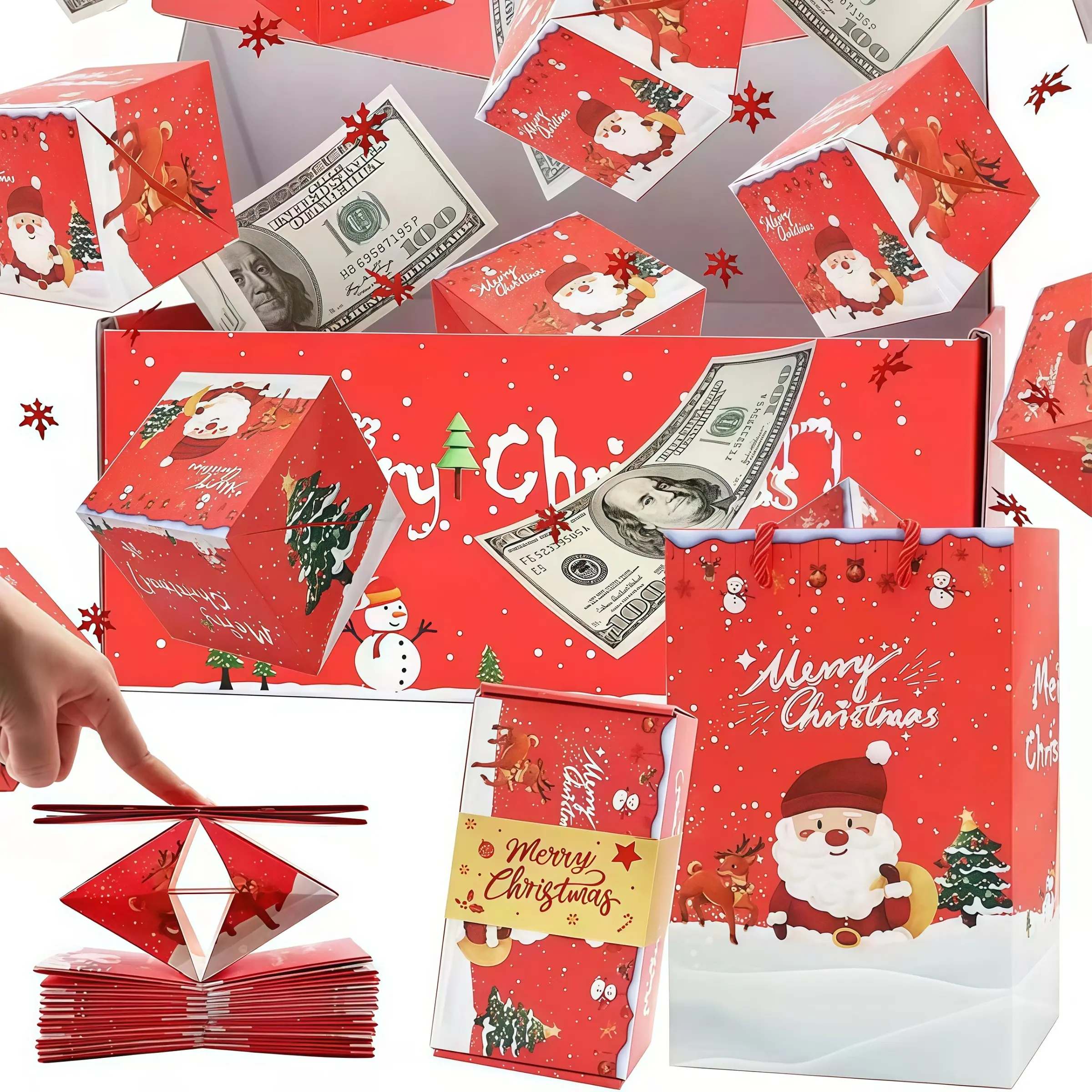 Christmas Surprise Bounce Box Explosion Box Birthday Creative Gift, Foldable Jumping Envelope, Unique 10 Bounce Boxes Inside, Exquisite Gift Box