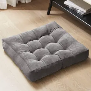 Meditation Floor Pillow, Square Large Pillows Seating for Adults, Gray Tufted Corduroy Cushions for Yoga Reading Nook, Classroom and Living Room, Grey, 22x22 Inch