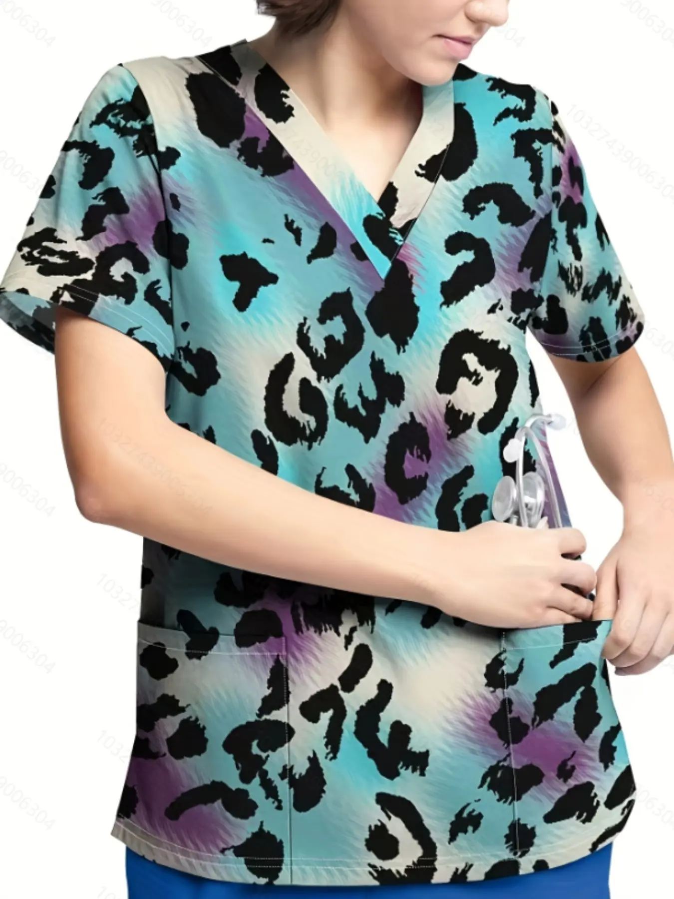 Elegant Fit Plus Size Nurse Uniforms with Pockets Print, High-Quality Medical Scrubs for Women, Comfortable Nursing, Stylish Chic Hospital Wear Workwear
