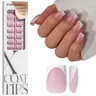 BTArtboxnails XCOATTIPS Press on Nail Sets - 96pcs Vegan Cruelty-Free Soft Gel for Adults, French Tip Short Square/Almond/Stiletto Nails, Glitter Pink Base Coat, Soak-Off Acrylic Extensions, French Tip Press On Nails