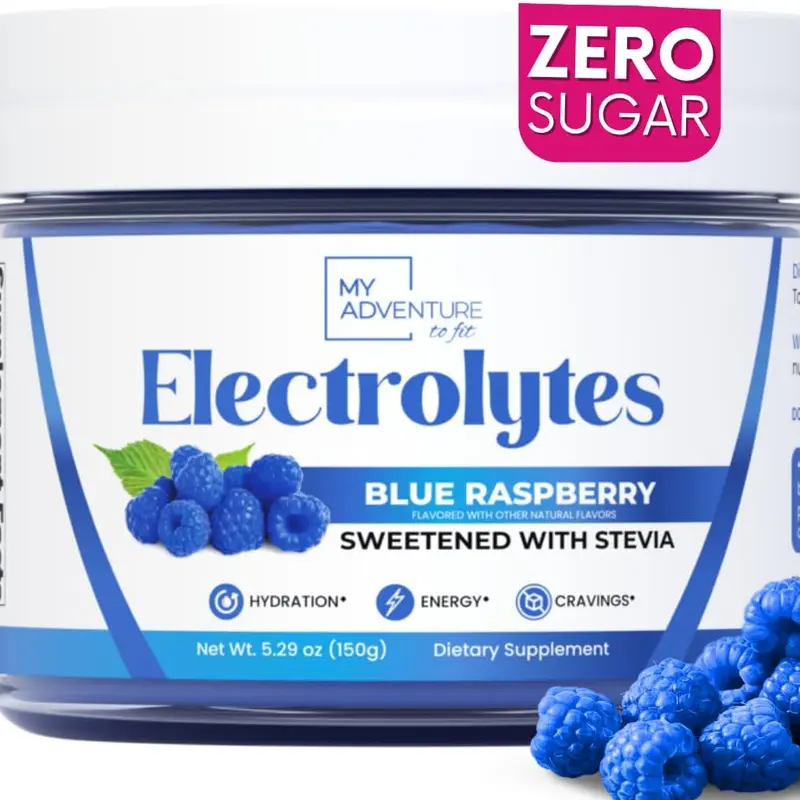 Blue Raspberry Electrolytes 37 Servings Zero Sugar Sweetened with Stevia High in Potassium & Salt for Optimal Hydration