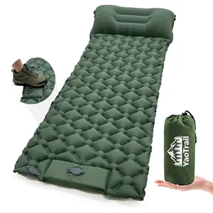 Camping Sleeping Pad with  Foot Pump, 2" Extra Thick Inflatable Mattress with Pillow, Ultralight Mat, Waterproof Nylon, Connectable for Backpacking, Hiking, Tent