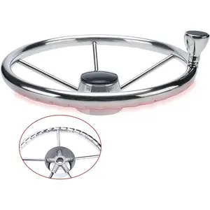 13.5 Inch 5 Spoke Boat Steering Wheel with Knob - Stainless Steel Grip Destroyer Style for Marine Use