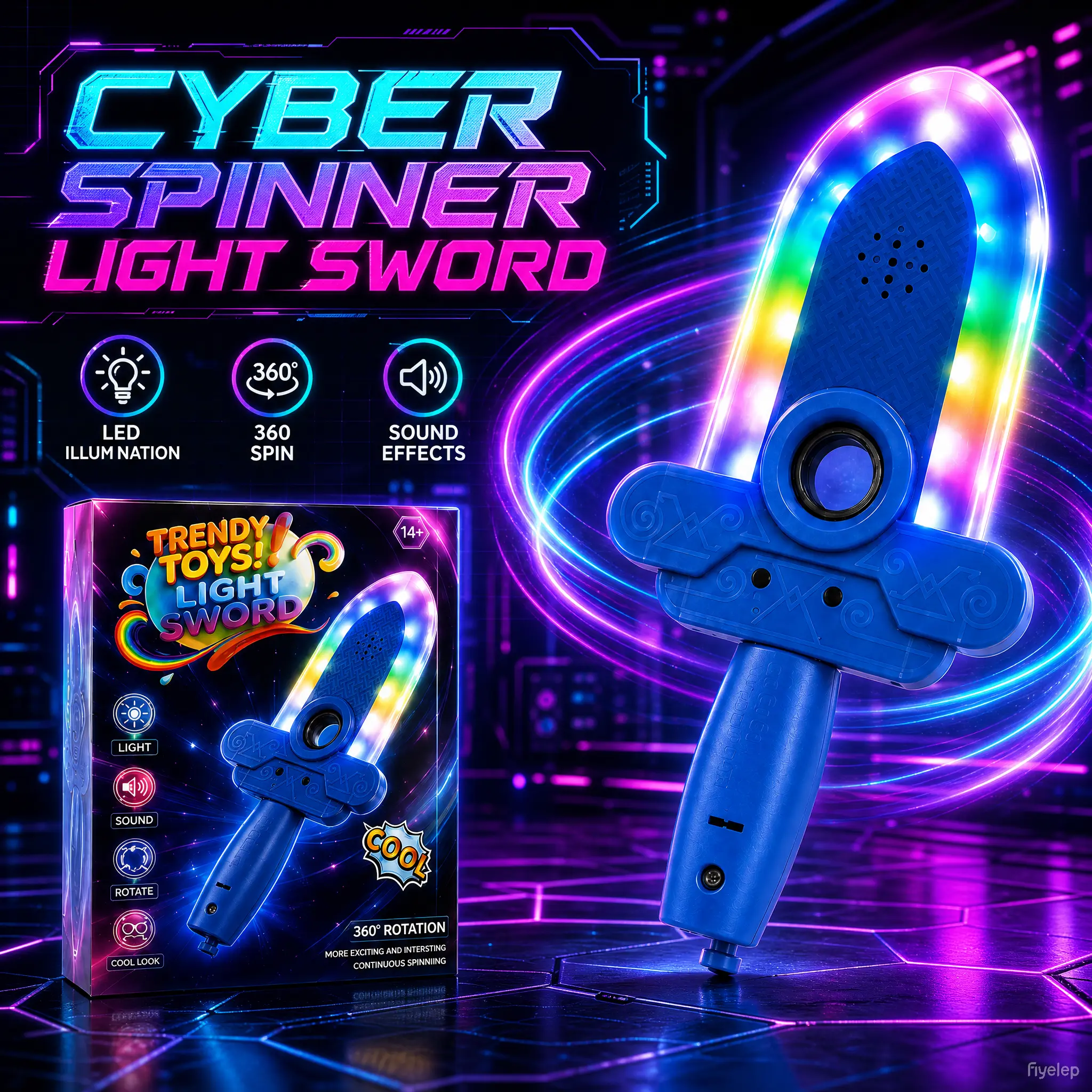Light Sword – 360° Spin + RGB Lights + Sound Effects | Perfect for Parties, Couples & Friends | Expandable Combo Mode | Batteries Included Interactive Finger-Spin Light Sword Toy