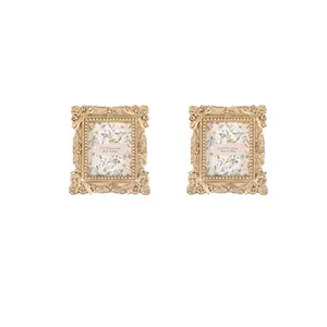 Set of Two 2 x 3 Polyresin Magnetic Fridge Frames with Gold Ornate Design for Kitchen Decor & Gift Metal Photo Vintage Baroque Scrollwork Detailing