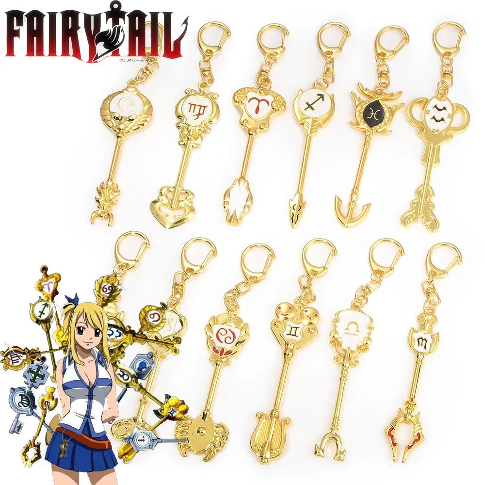 Anime FAIRY TAIL Keychain Golden Zodiac Keychain Zodiac Star Spirit Metal Keychain Role Play Props Key Charms Bag Jewelry