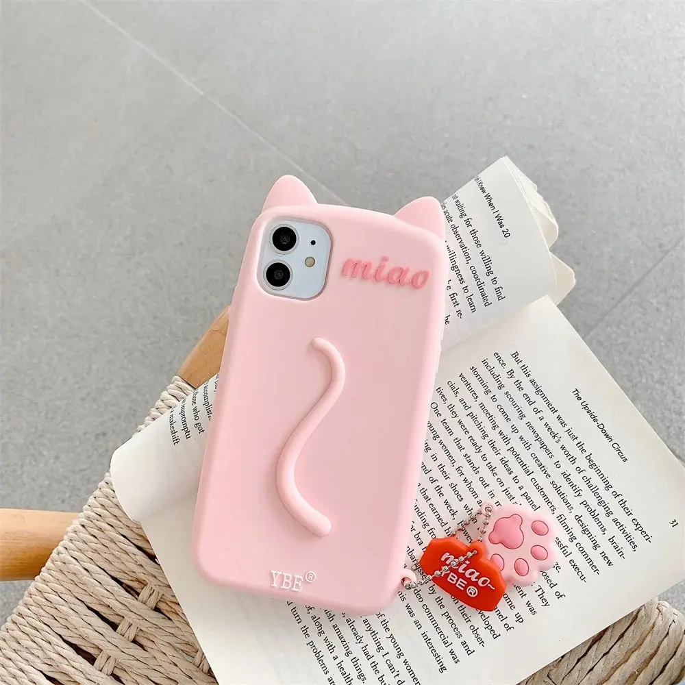 Cute Cartoon Cat Ears Phone Case Casing for IPhone 17 16 15 14 13 12 11 Pro Max Soft Silicone Protective Cover