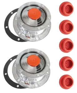 2 Pack of TORQUE Hubcap 3434009 Aluminum Hub Cap with 5 Extra Red Rubber Plug for Trailer Axle (Replaces Stemco 343-4009, 3434009, SKF 1643, 1743, 1843) (TR3434009, TR3595990)