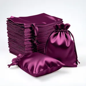 60 Pack Satin Drawstring Favor Gift Bags, Eggplant 3"x4" Jewelry & Candy Bags for Weddings & Parties