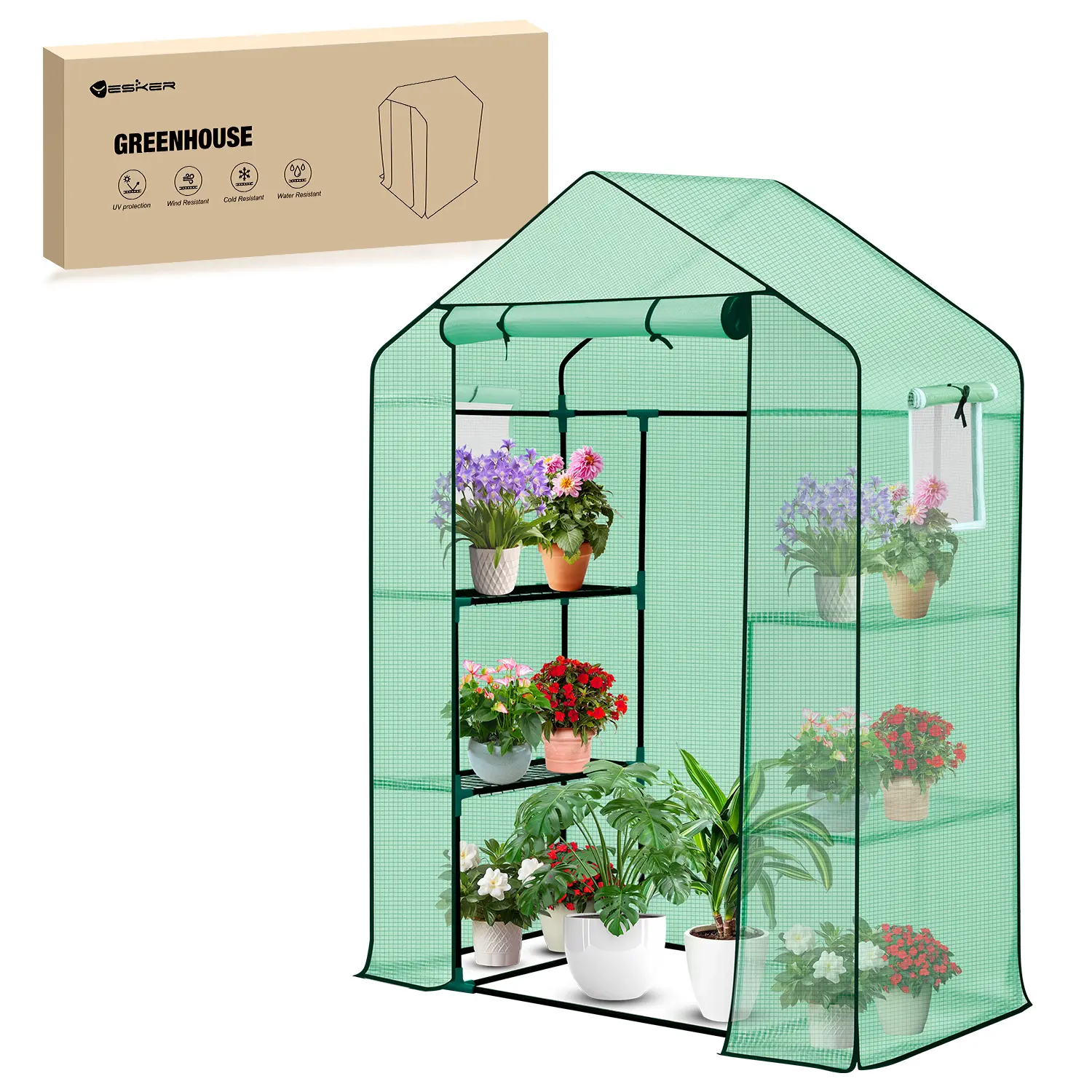 Yesker Greenhouse 57"x29"x77" Walk in Green House - Large Outdoor/Indoor Greenhouses with 4 Shelves Waterproof PE Cover & Windows, Portable Greenhouse Kit for Winter Backyard Gardening Patio, Green