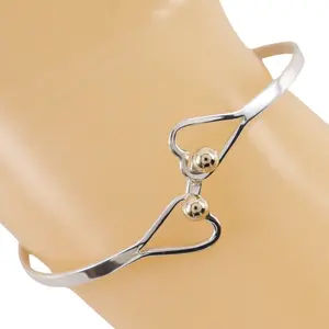 Pre-owned Tiffany & Co. Sterling Silver 925 (Ag925) Small Leather Goods Tiffany Hook & Eye Double Heart Silver 925 K14 Yellow Gold Bangle