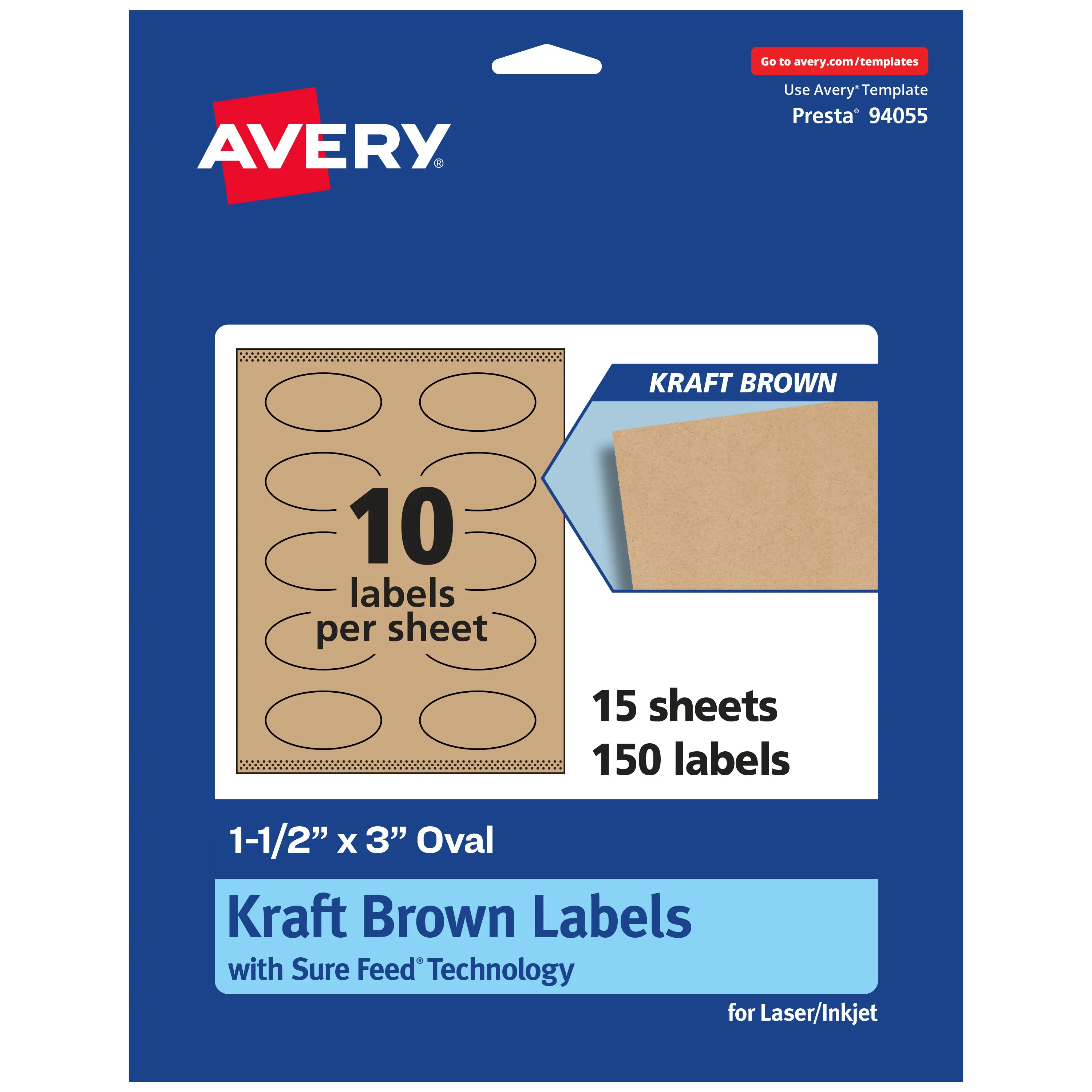 Avery Kraft Brown Oval Labels with Sure Feed, 1.5" x 3"