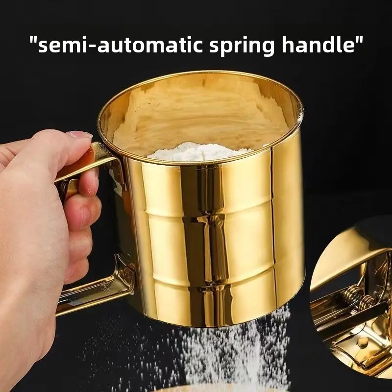 Stainless Steel Handheld Flour Sifter, Fine Mesh, Easy Filtering, Half-Automatic Baking Tool, Baking Utensils, Essential Kitchen Item