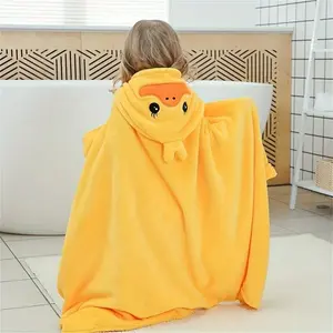 Children's Shower Dress Hooded Embroidered Coral Velvet Cloak Cloak Bathrobe Cute Soft Absorbent Beach Towel